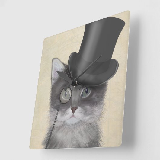 Graukatze mit Top Hut Quadratische Wanduhr (Winkel)