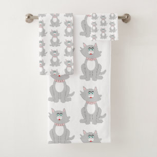 Graukatzendesign Badhandtuch Set