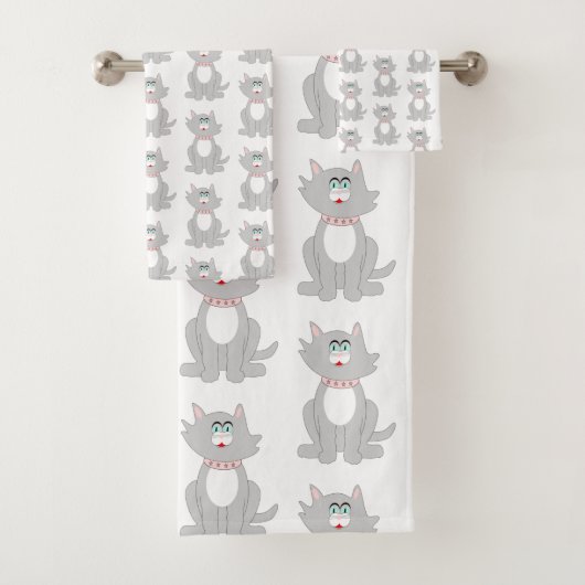 Graukatzendesign Badhandtuch Set (Insitu)