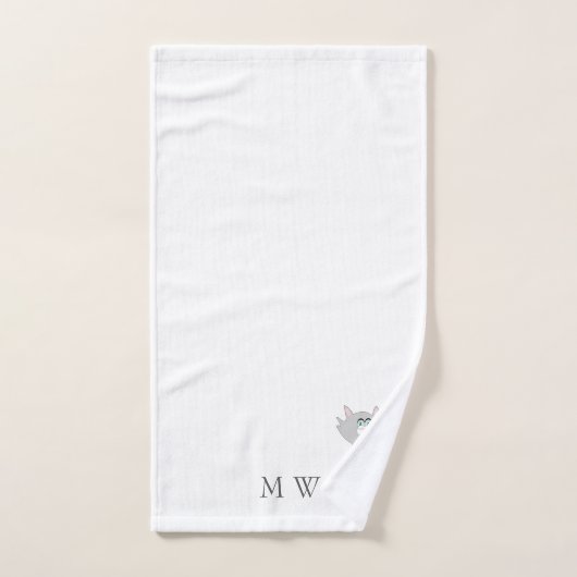 Graukatzendesign Mit Monogramm Badhandtuch Set (Handtuch)