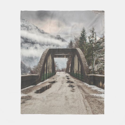 GRAUKONKRETE ARCHENBRÜCKE NEBEN LEAFLESS BAUM FLEECEDECKE (Vorderseite)