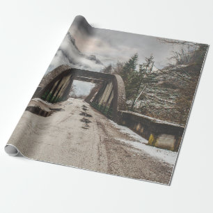 GRAUKONKRETE ARCHENBRÜCKE NEBEN LEAFLESS BAUM GESCHENKPAPIER