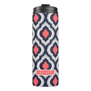 Graukoralle und marokkanisches Monogramm Thermosbecher