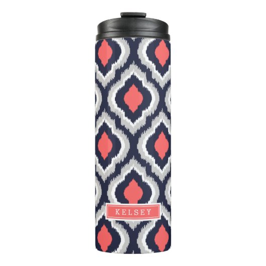 Graukoralle und marokkanisches Monogramm Thermosbecher (Vorderseite)