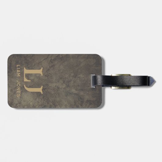 Grauleder Mit Monogramm Moderne Vintag Gepäckanhänger (Rückseite horizontal)