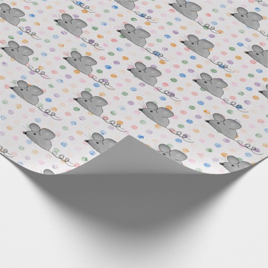 Graumäuse auf Polka-Punkten Geschenkpapier (Ecke)