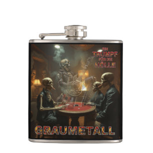 Graumetall Trumpf für die Hölle Coverdesign metal Flachmann