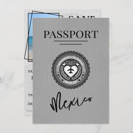 Graumexikanischer Pass Save the Date (Vorne/Hinten)