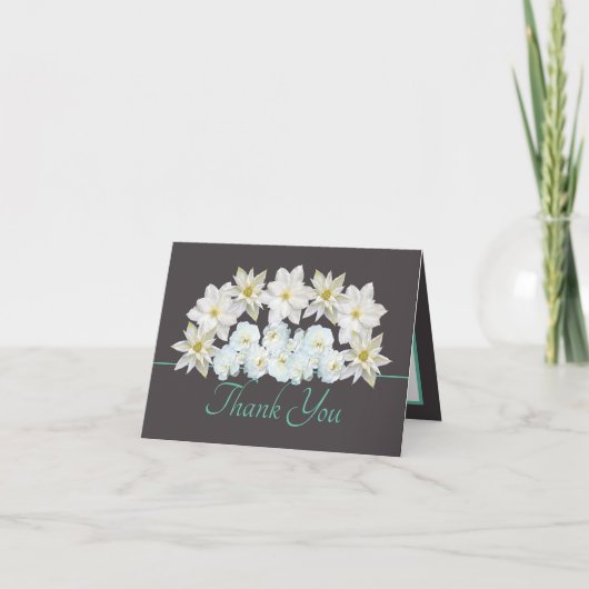 Grauminze Hübsche weiße Blume Bouquet Vielen Dank Karte (Vorderseite)