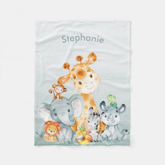 Grauminze Wasserfarbe Niedlich Safari Jungle Tiere Fleecedecke (Vorderseite)