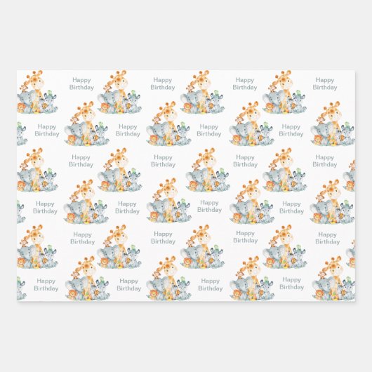 Grauminze Wasserfarbe Niedlich Safari Jungle Tiere Geschenkpapier Set (Vorderseite 2)