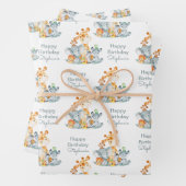 Grauminze Wasserfarbe Niedlich Safari Jungle Tiere Geschenkpapier Set (Beispiel)