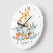Grauminze Wasserfarbe Niedlich Safari Jungle Tiere Große Wanduhr (Winkel)