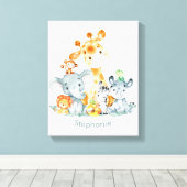 Grauminze Wasserfarbe Niedlich Safari Jungle Tiere Leinwanddruck (Insitu (Holzboden))