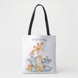 Grauminze Wasserfarbe Niedlich Safari Jungle Tiere Tasche
