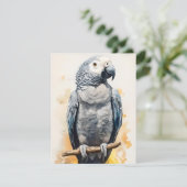 Graupapagei in Wasserfarben Feiertagskarte (Stehend Vorderseite)