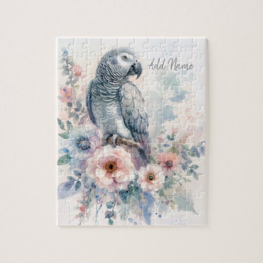 Graupapagei Pastell-Blumen Puzzle (Vertikal)
