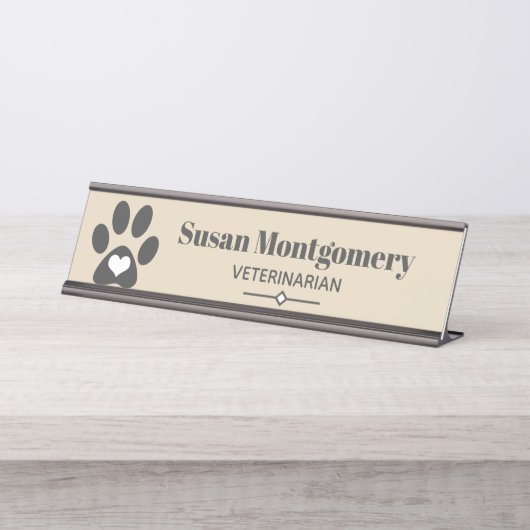 Graupappe Print & Herz Schreibtischnamensplakette (Vorderseite )