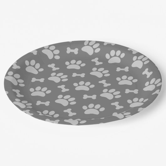 Graupaws und Knochenmuster Pappteller (Schrägansicht)