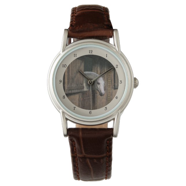 Graupferd an der stabilen Tür Armbanduhr (Vorderseite)