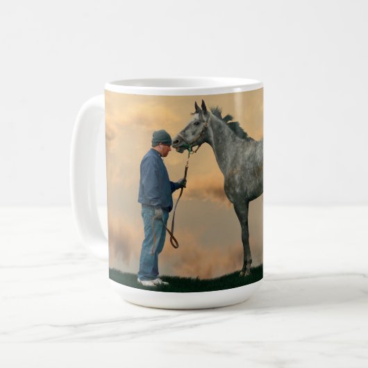 Graupferd und Groom OTTB Tasse (Vorderseite Links)