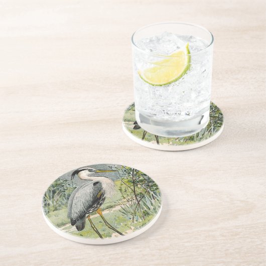 Graureiher-Illustration Sandstein Untersetzer (Seite)