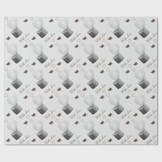 Grauromantische Herzkerze Geschenkpapier (Flach)