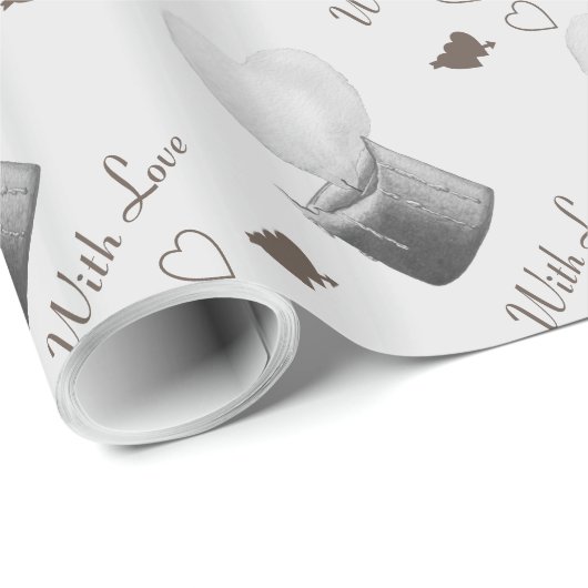 Grauromantische Herzkerze Geschenkpapier (Rolleneckpunkt)