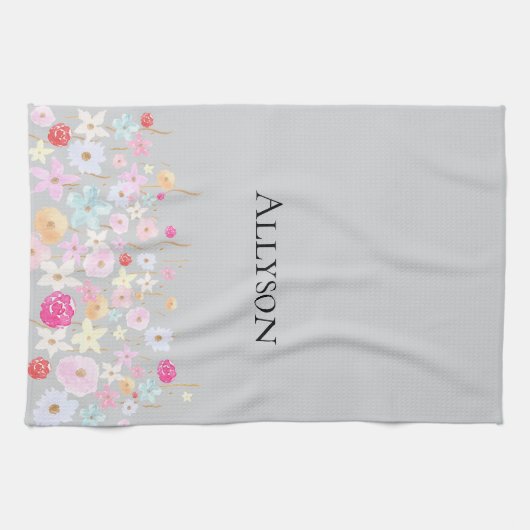 Graurosa Blau Gelbe Blumen Geschirrtuch (Horizontal)