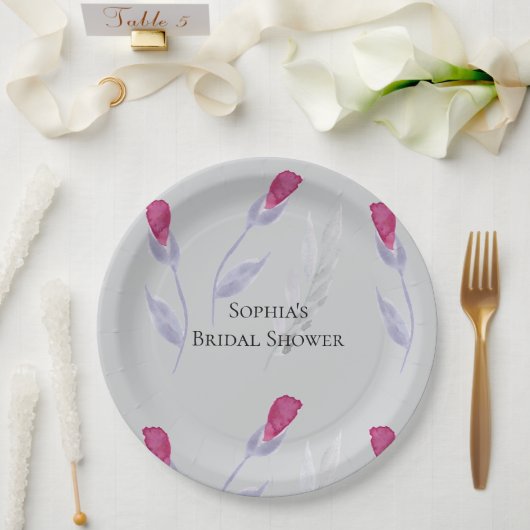 Graurosa Blume Brautparty Pappteller (Hochzeit)