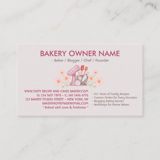 Graurosa Blumengebäck & Cooking Utensil Ba Visitenkarte (Rückseite)