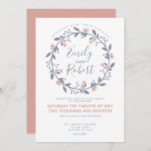 Graurosa Blumenreath Moderne Einladung zur Hochzei (Vorne/Hinten)