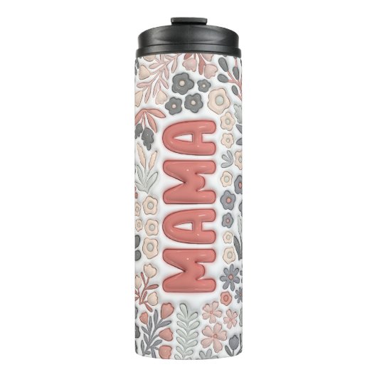 Graurosa Boho Blume 3D-Effekt Mama Thermosbecher (Vorderseite)