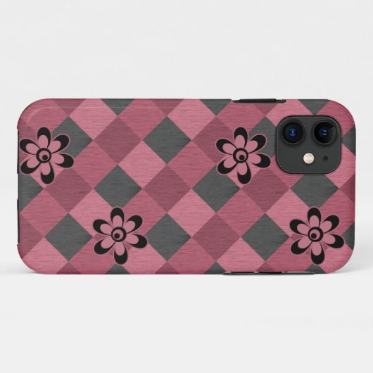 Graurosa geometrisch kariertes Muster mit Blume Case-Mate iPhone Hülle (Rückseite (Horizontal))