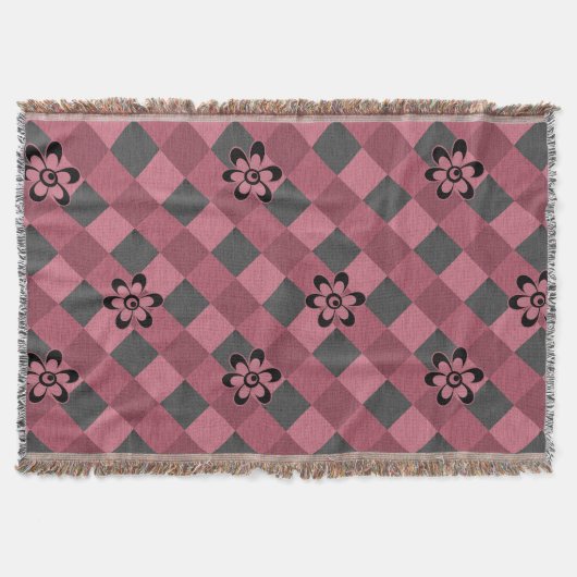 Graurosa geometrisch kariertes Muster mit Blume Decke (Vorderseite)