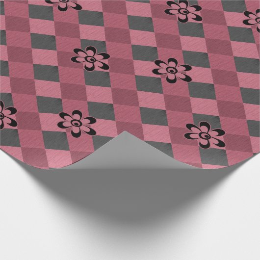 Graurosa geometrisch kariertes Muster mit Blume Geschenkpapier (Ecke)