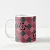 Graurosa geometrisch kariertes Muster mit Blume Kaffeetasse (Links)