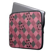 Graurosa geometrisch kariertes Muster mit Blume Laptopschutzhülle (Vorderseite Links)