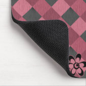 Graurosa geometrisch kariertes Muster mit Blume Mousepad (Ecke)