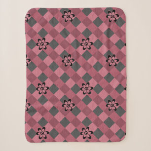 Graurosa geometrisch kariertes Muster mit Blume Sherpadecke