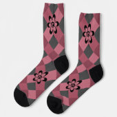 Graurosa geometrisch kariertes Muster mit Blume Socken (Linkes Detail)