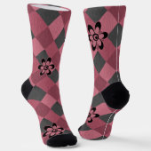 Graurosa geometrisch kariertes Muster mit Blume Socken (Gewinkelt)
