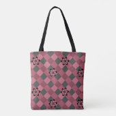 Graurosa geometrisch kariertes Muster mit Blume Tasche (Rückseite)