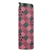 Graurosa geometrisch kariertes Muster mit Blume Thermosbecher (Nach rechts gedreht)