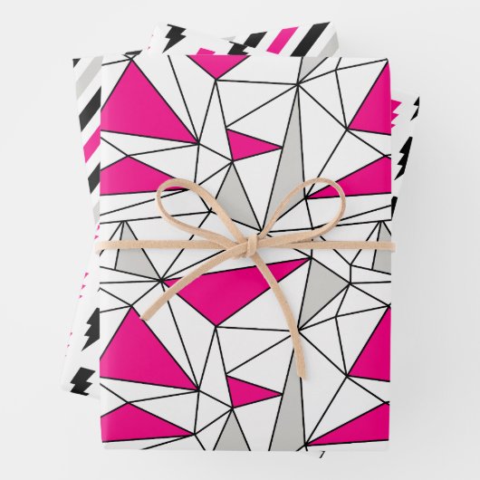 Graurosa geometrische Streifen Geschenkpapier Set (Beispiel)