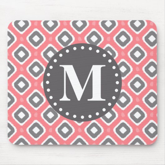 Graurosa Ikat-Mod-Muster mit Monogramm Mousepad (Vorne)