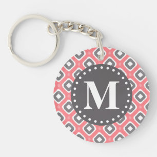 Graurosa Ikat-Mod-Muster mit Monogramm Schlüsselanhänger