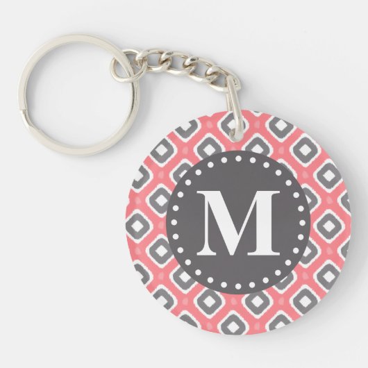 Graurosa Ikat-Mod-Muster mit Monogramm Schlüsselanhänger (Vorderseite)