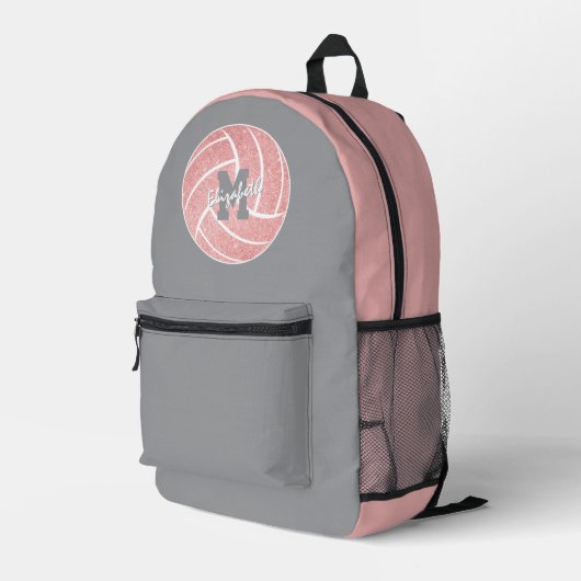Graurosa mit Monogramm Volleyball Bedruckter Rucksack (Rückseitige Ecke Rechts)