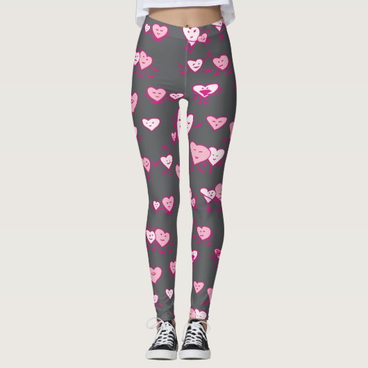 Graurosa tanzende Herzen LOving Paare Valentine Leggings (Vorderseite)